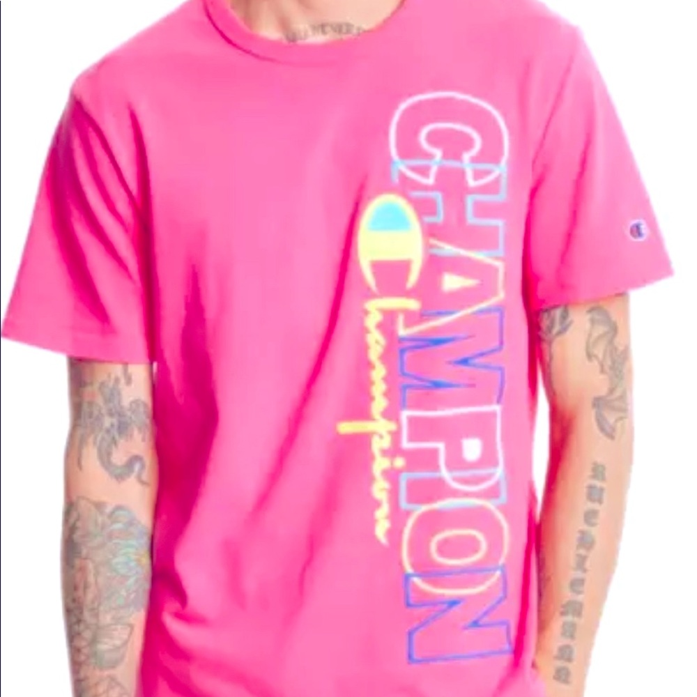 Champion Heritage Vert Block Men T Pink Large NEW